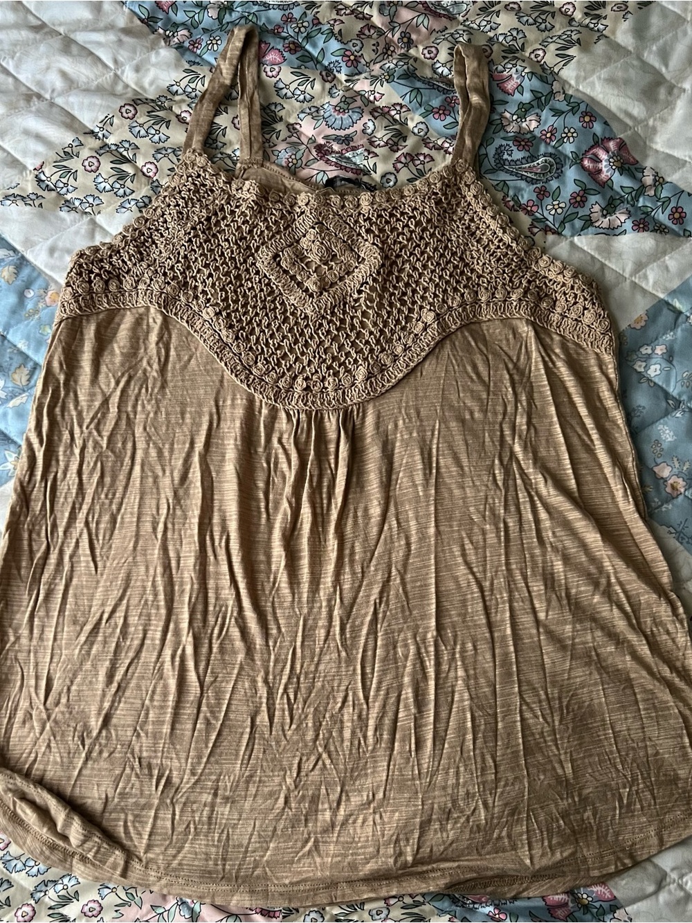 Cable & Gauge Beige Crochet Yoke Camisole